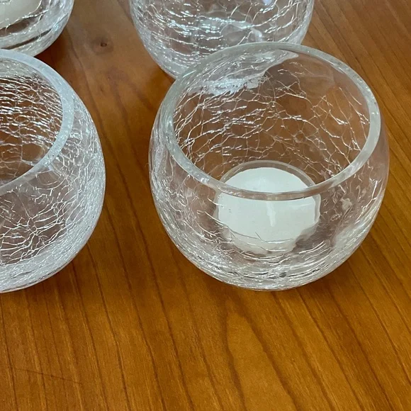 Set of 4 Crackle Glass Tealight Candle Holders - Picture 3 of 4